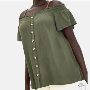 Torrid Olive Green Gauze Cold Shoulder Top Blouse Shirt Plus sz 2X